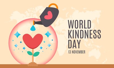 A Heart-shaped plant being watered with a watering can. Planting goodness concept. World Kindness Day.