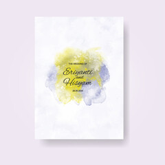 Watercolor wedding invitation card. Beautiful wedding card watercolor with splash.