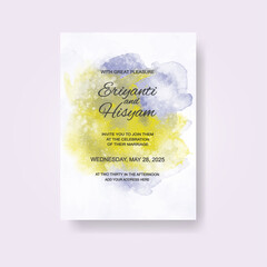 Watercolor wedding invitation card. Beautiful wedding card watercolor with splash.