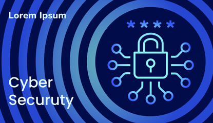 Cyber security flyer concept. Vector illustration on blue background.