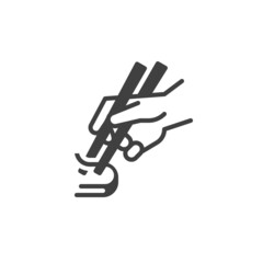 Hand with noodle and chopstick vector icon