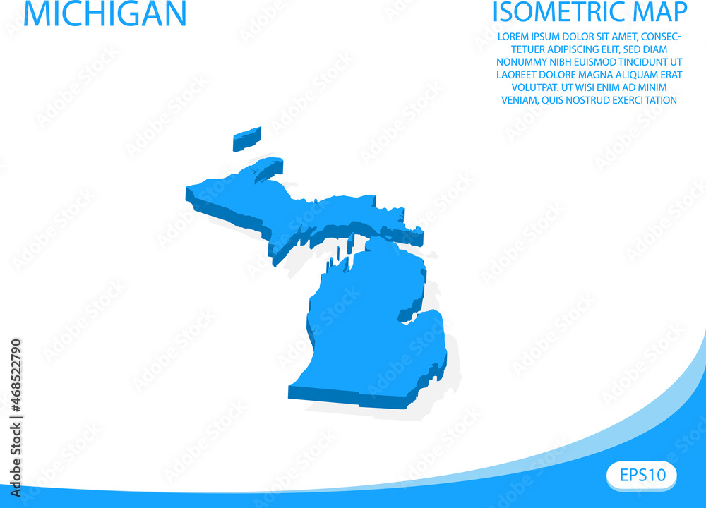 Wall mural modern vector isometric of michigan blue map. elements white background for concept map easy to edit