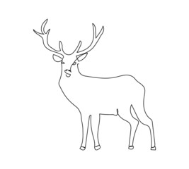 Deer one line art. Continuous line drawing of new year, freezing, holidays, christmas, elk, horns, animal, forest, wild animal, helper of Santa Claus, north pole.