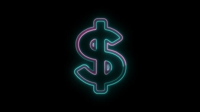Glowing neon line banknote dollar icon isolated on black background. Banking currency sign. Cash symbol. 