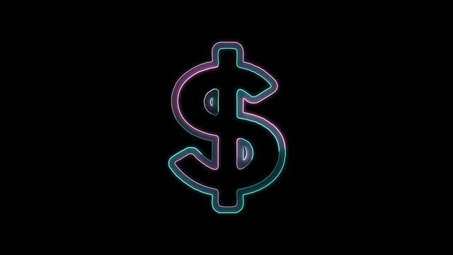 Glowing neon line banknote dollar icon isolated on black background. Banking currency sign. Cash symbol. 