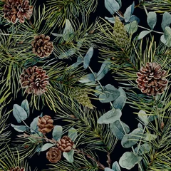 Gardinen Dschungel Seamless pattern with cones. Winter watercolor background.  © Antonina Rushkina