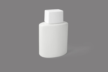 Empty blank cosmetic packaging bottle Mock up isolated on a grey background. 3d rendering.