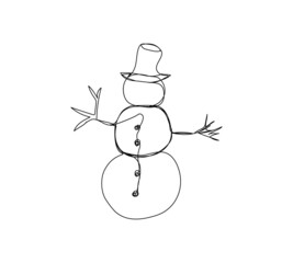 Big snowman one line art. Continuous line drawing of new year holidays, christmas, traditional, decor, winter, snow, snowy, fun, joy.