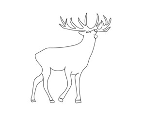 Elk one line art. Continuous line drawing of new year, freezing, holidays, christmas, deer, antlers, animal, forest, wild animal, helper of Santa Claus, north pole.