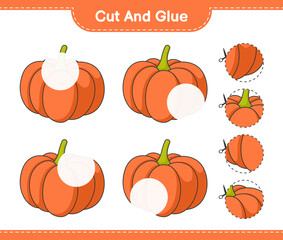 Cut and glue, cut parts of Pumpkin and glue them. Educational children game, printable worksheet, vector illustration