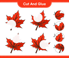 Cut and glue, cut parts of Maple Leaf and glue them. Educational children game, printable worksheet, vector illustration