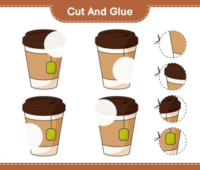 Cut and glue, cut parts of Tea Cup and glue them. Educational children game, printable worksheet, vector illustration