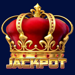 3D rendered illustration of a royal crown, featured as a JACKPOT slot game symbol, isolated on dark background