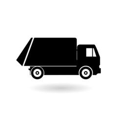 Garbage truck icon with shadow isolated on white background