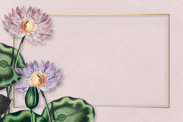 Blank purple water lilies frame vector