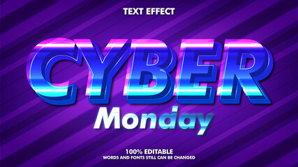 Cyber monday editable text effects. Glossy typography template for cyber monday design