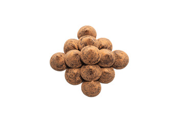 Chocolate truffles isolated on a white background.