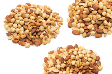 Mix of nuts isolated on white background. Top view.