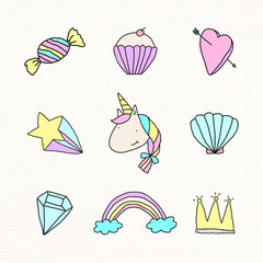 Cute pastel doodle style design element set on a beige background vector