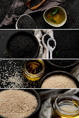 Collage made of sesame seeds.