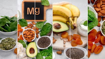 Collage made of products containing magnesium.