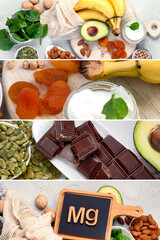 Collage made of products containing magnesium.
