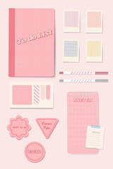 Pink stationery planner set vector