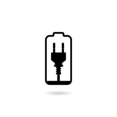 Battery charging plug icon with shadow for web design isolated on white background