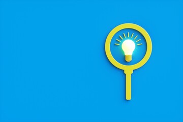 3D rendering Creative idea or problem solving concept, magnifying glass with light bulb icons on blue background