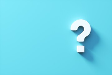 Question mark on blue wall background, banner, copy space. 3d rendering.
