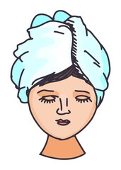 woman with a towel on her head. vector sketch new