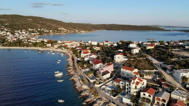 Aerial Sevid peninsula coast, forward.