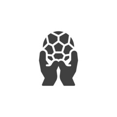 Obraz premium Hand with soccer ball vector icon