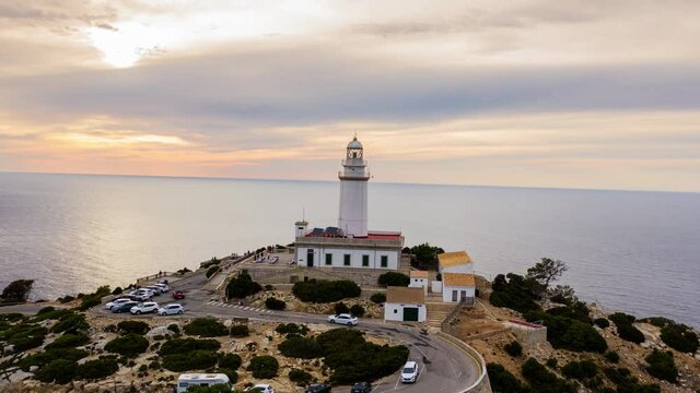 Hyperlapse drone view around the Faro de Formentor lighthouse, in Mallorca, Spain