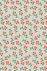 Hand drawn red berry pattern background vector