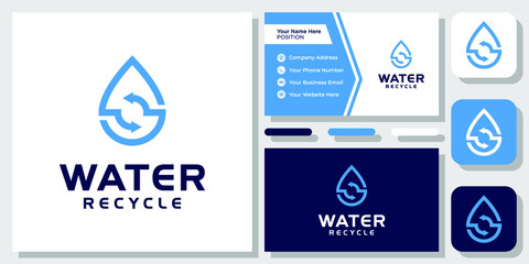 Water Recycle Drop Aqua Fresh Ocean Mineral Oil Ecology Logo Design with Business Card Template