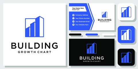 Building Chart Growth Graph Apartment Investment Success Logo Design with Business Card Template