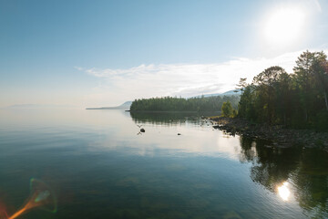 Summertime imagery of Lake Baikal in morning is a rift lake located in southern Siberia, Russia....