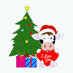 cute cow animal cartoon on christmas