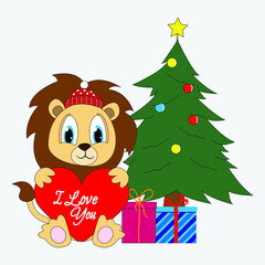 cute lion animal cartoon on christmas