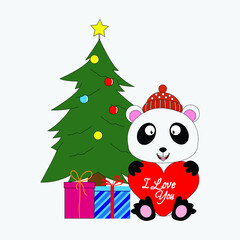cute panda animal cartoon on christmas