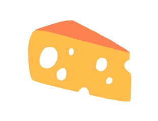 Cheese with large holes. Triangle piece of Swiss dairy snack. Part of porous Holland Maasdam chees. Colored flat vector illustration of fresh milk product isolated on white background