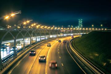 Fototapeta na wymiar modern motorway at night in the city