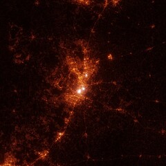 Austin city lights map, top view from space. Aerial view on night street lights. Global networking, cyberspace