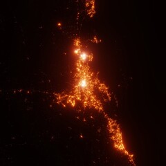 Fototapeta na wymiar Brisbane city lights map, top view from space. Aerial view on night street lights. Global networking, cyberspace