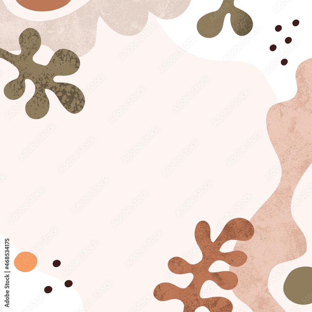 Fototapete Modern abstract background with trendy minimal geometry shapes and leaf. Minimalistic square card design with creative natural frame. Fashion backdrop with organic elements. Flat vector illustration
