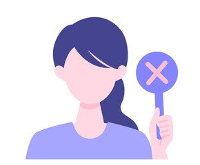 Young Woman cartoon character. People face profiles avatars and icons. Close up image of Woman having warning expression .