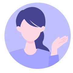 Young Woman cartoon character. People face profiles avatars and icons. Close up image of pointing Woman.