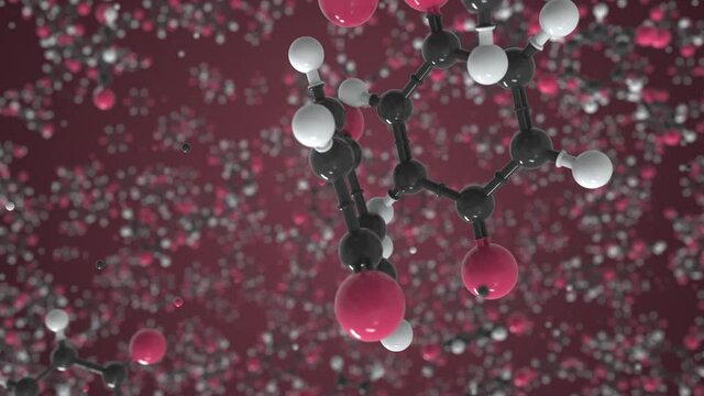 Molecule of quinone, isolated molecular model. Looping 3D animation or motion background
