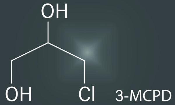 Skeletal formula of 3-MCPD carcinogenic food by-product molecule. Produced when hydrochloric acid is added to food to speed up protein hydrolysis.